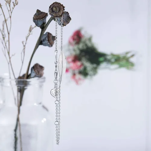 Miniatura 3 de AmorAime Pulsera de plata para mujer pulsera de plumas simples de la suerte con amor de plata de ley 925 joyería ajustable para niñas