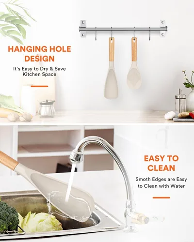 Miniatura 6 de Cuchara de cocina y cuchara de arroz para utensilios de cocina antiadherentes, ideal para cocinar y servir silicona mate resistente sin BPA, cuchara
