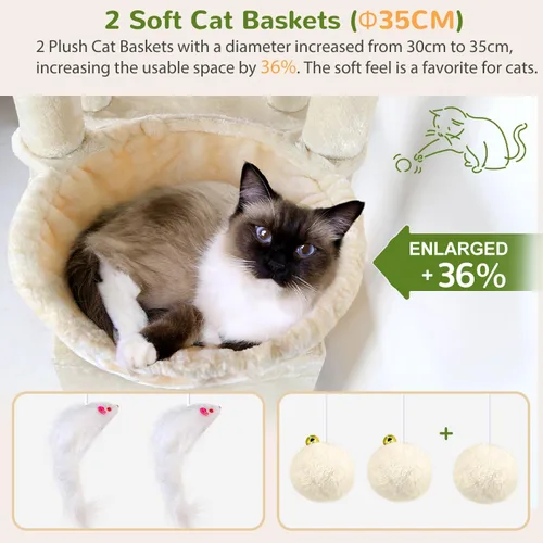 Miniatura 3 de Globlazer Árbol de gato resistente de 74 pulgadas para gatos grandes, torre de árbol alto de varios niveles para múltiples gatos adultos