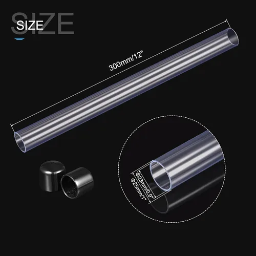 Miniatura 2 de MECCANIXITY Tubo de Almacenamiento Transparente 23x25mm Pequeño Tubo de Plástico Redondo con Tapas Botella Contenedor Rígido 300mm/12 Pulgadas