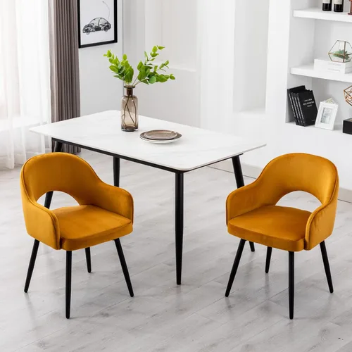 Miniatura 2 de HEAH-YO Juego de 2 sillas decorativas giratorias modernas, sillas de comedor de piel sintética con reposabrazos y patas de metal negro, sillas
