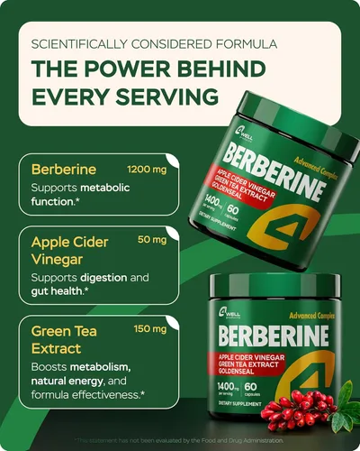 Miniatura 4 de Suplemento de Berberina HCL - Activador GLP-1 de triple fuerza con vinagre de sidra de manzana y extracto de té verde - Apoyo a la composición
