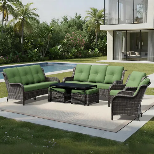 Miniatura 11 de Joyside Juego de sillas de mimbre para patio, juego de 3 piezas de mimbre para exteriores con 2 sillas reposabrazos y 1 mesa auxiliar para terraza