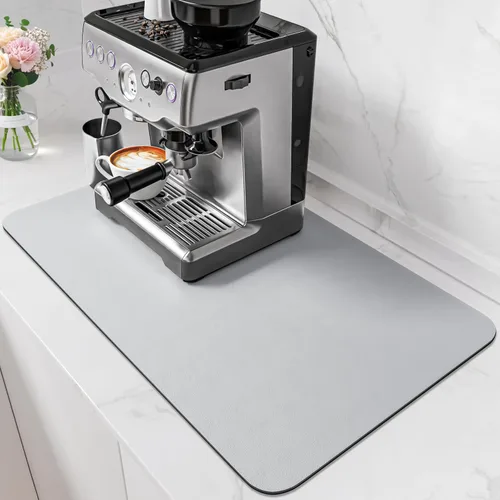 Miniatura 18 de PoYang Tapete de café extragrande de 31.5 x 17 pulgadas, accesorios de barra de café para encimera, tapete absorbente para secado de platos, Negro