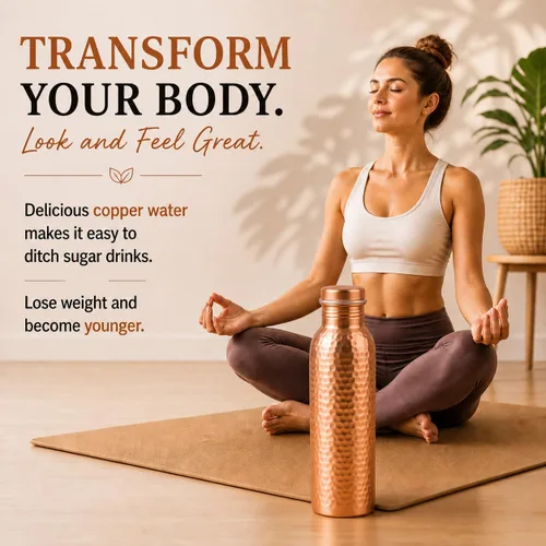 Miniatura 7 de Botella de agua de cobre puro – Hecho a mano – Beneficios para la salud Ayurveda – Grande 34 oz – A prueba de fugas, fácil de llevar para deportes