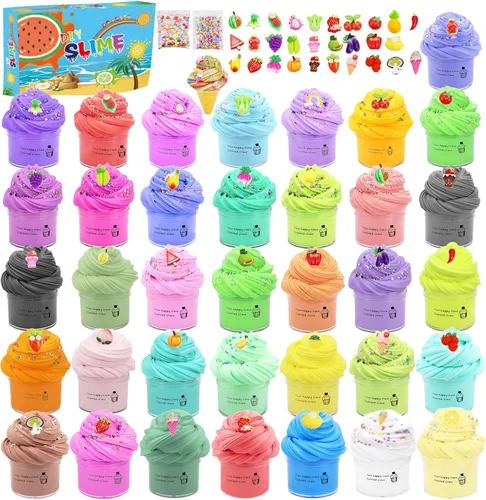 Paquete de 36 mini kit de limo de mantequilla con divertidos dijes de frutas, súper suave y antiadherente, regalos de fiesta de cumpleaños para