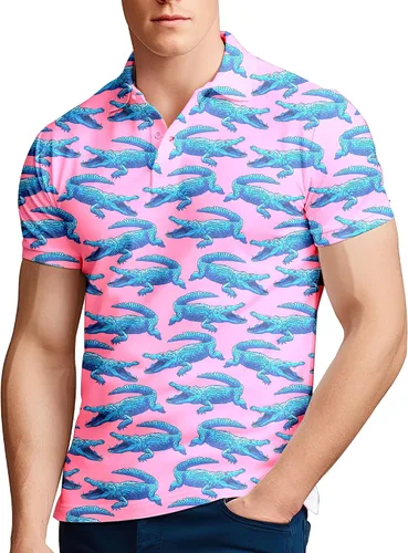 Miniatura 25 de Camisa de golf de los años 80 para hombre, ajuste seco, manga corta, estampada, divertidas, camisas de golf de los años 90 para hombre