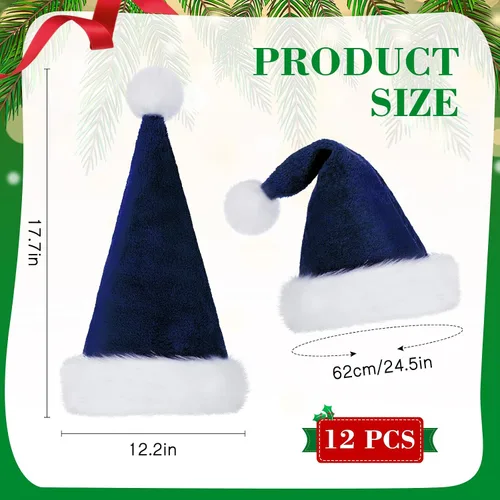 Miniatura 2 de SATINIOR Paquete de 12 Sombreros de Papá Noel de Felpa Gorro de Papá Noel de Navidad para Obsequios de Fiesta Navideña para Mujeres, Hombres