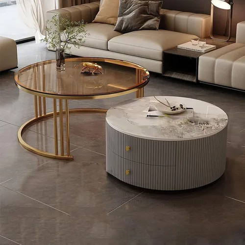 Miniatura 8 de Mesa de centro redonda anidable, mesas de centro redondas con almacenamiento para sala de estar, mesa de centro para sala minimalista, mesa