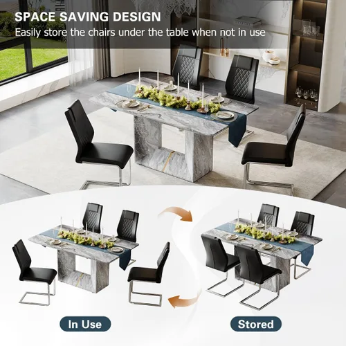 Miniatura 6 de Conjunto de mesa de comedor MUUOKY para 4, mesa de cocina de 63'' y sillas para 4, conjunto de mesa gris y 4 sillas modernas, adecuado para comedor