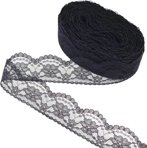 Ribete de Encaje Negro Cinta de Encaje de Costura para Manualidades Decoración Nupcial de Boda, Ramo y Embalaje de Regalo (1.5 Pulgadas, 22 Yardas)