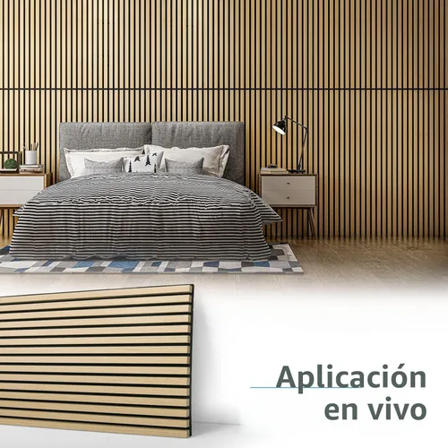 Miniatura 6 de Art3d 2 paneles acústicos de listones de madera para pared y techo, panel de absorción de sonido acanalado 3D con acabado de madera, roble
