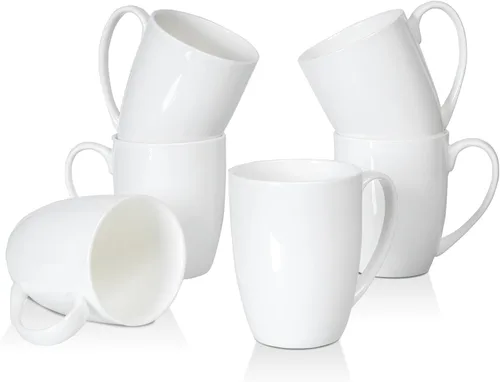 Miniatura 9 de Tazas de Café Blancas de Porcelana Fina de Hueso en Juego de 2, Tazas de Té de 11 Oz con Mango Grande, Tazas de Café de Cerámica Ligeras, Tazas