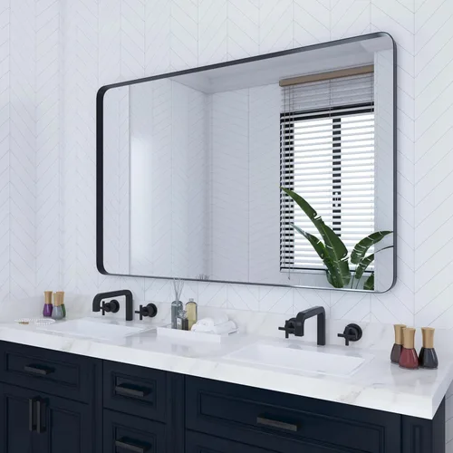 Miniatura 8 de VocalStar - Espejo de baño negro para pared, espejo de tocador de pared de baño con marco de metal rectangular redondeado de 24 x 36 pulgadas
