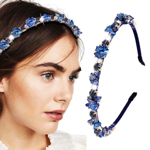 Miniatura 10 de Diademas barrocos de diamantes de imitación púrpura fina banda para el cabello con cuentas de cristal brillante para mujer (morado)