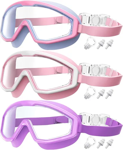 Miniatura 9 de Gafas de natación para niños, gafas de natación para niños, 3 unidades de gafas de natación de agua para niños y niñas, antivaho UV400