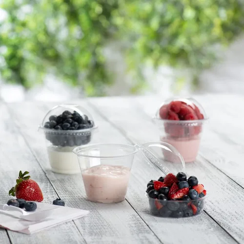 Miniatura 3 de ELEGANT DISPOSABLES Vasos de plástico para parfait de 9 onzas con insertos y tapas de 2 onzas, 50, juegos de recipientes de yogur de 9 onzas