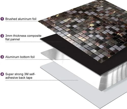 Miniatura 3 de XUANINY Azulejos de protección contra salpicaduras para cocina, baño, chimenea, mosaico de aluminio metálico autoadhesivo (12 x 12 pulgadas)