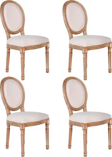 Miniatura 15 de Polar Aurora Juego de 2 sillas de comedor con respaldo cuadrado de tela beige con patas de madera maciza y marco para cocina francesa de campo