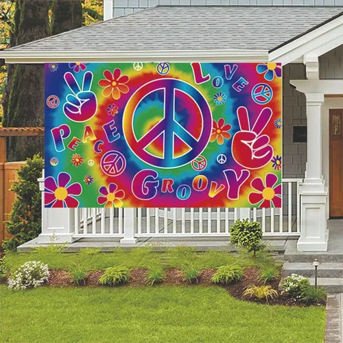 Cartel de fondo bohemio hippie retro arco iris, 71 x 44 pulgadas, decoración de fiesta de carnaval de los años 60, poliéster, múltiples ocasiones