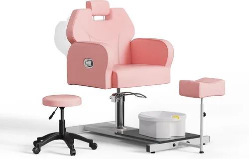 Miniatura 11 de Silla de pedicura sin fontanería con reposapiés de altura ajustable y taburete rodante, estación de pedicura para silla de spa Nail Tech, silla