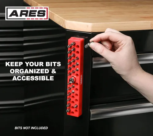 Miniatura 4 de ARES 60011 - Organizador de brocas hexagonales rojo de 37 agujeros con base magnética fuerte, mantén tus brocas favoritas de especialidad, taladro