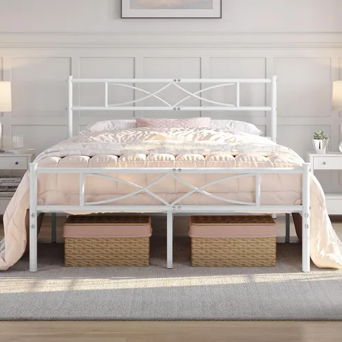 Miniatura 13 de Yaheetech Estructura de Cama Tamaño Twin Plataforma de Metal con Cabecero de Diseño Curvo Piecero/No Necesita Somier/Base de Colchón/Soporte Negro