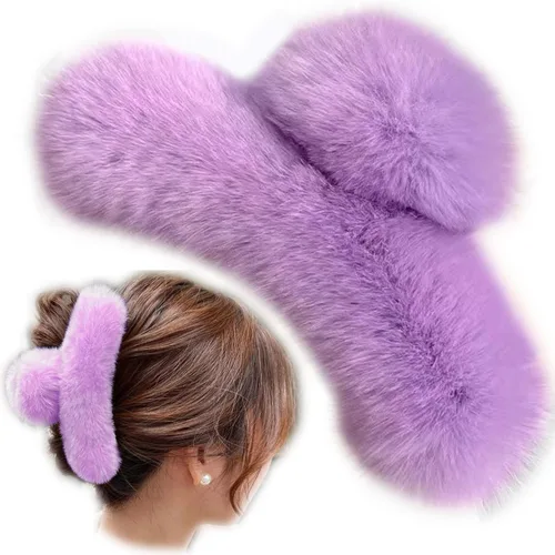 Miniatura 2 de YOYLMAL - Pinza grande de pelo sintético para mujer, 5.1 pulgadas, pinzas de pelo mullidas y esponjosas, antideslizantes, fuerte sujeción peluda