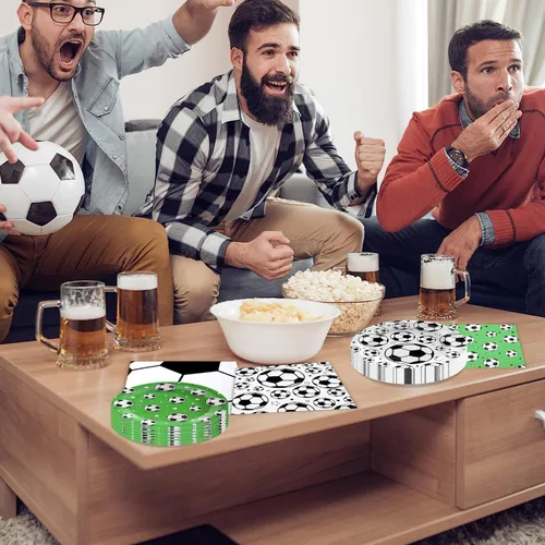 Miniatura 6 de 120 piezas de decoración de fiesta de fútbol, suministros de fiesta de cumpleaños de fútbol, juego de vajilla desechable con estampado de fútbol
