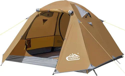 Miniatura 10 de Carpa de mochilero Camppal de 2-3 personas con puerta doble y 2 vestíbulos, impermeable, a prueba de viento, ligera, fácil de montar, para 3