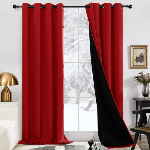 Miniatura 73 de Deconovo Cortinas 100% opacas, cortinas de ventana con aislamiento térmico, paneles reductores de ruido, cortinas de forro negro, con ojales