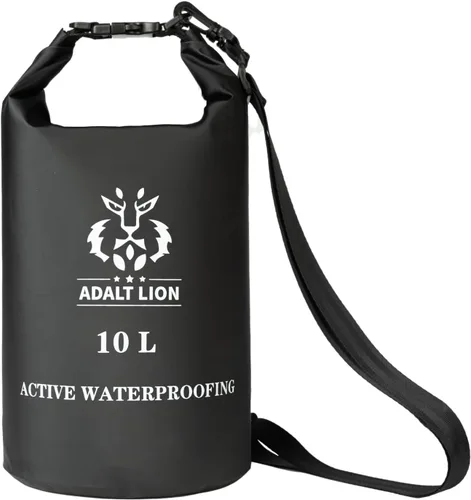 Miniatura 11 de Bolsa seca impermeable 5L/10L/20L - Mochila impermeable enrollable para kayak con doble cierre de cremallera y correa de hombro ajustable, Negro, 5