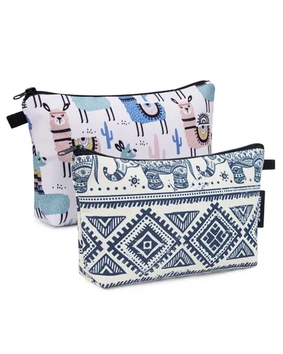 Miniatura 10 de WANDF Bolsa de cosméticos para mujer, bolsa de maquillaje, mini bolsa de maquillaje para bolso, resistente al agua, regalo para niñas (M-azul)
