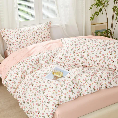 Miniatura 2 de SAPHREAS Juego de Funda de Edredón de Flores Rosas 2 piezas Algodón Estilo Jardín Campanilla Floral Ropa de Cama Juego de Funda de Edredón 100%