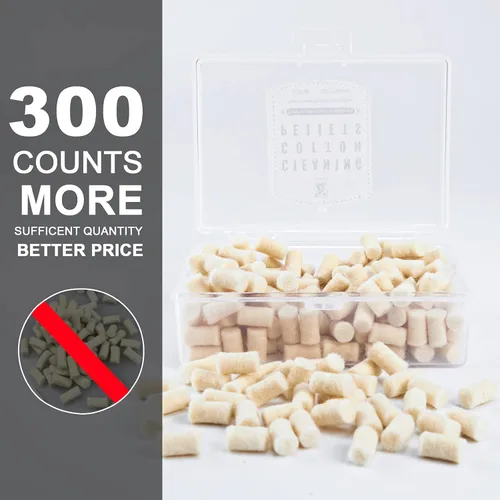 Miniatura 3 de uolent Algodón de limpieza y feltro de limpieza de pellets para mantenimiento calibre.22/.177 300 unidades con caja de almacenamiento