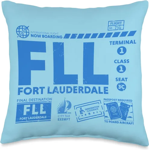Now Boarding Air Travel Vacation Tees Vintage Fort Lauderdale FLL Airport Code Travel Day - Cojín retro, 16 x 16 pulgadas, multicolor