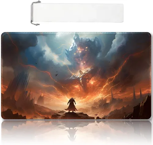 Miniatura 37 de Tapete de juego MTG cosido de alta calidad con zonas y respaldo de goma antideslizante, tapete de juego TCG para MTG y otros juegos de cartas, Dkt