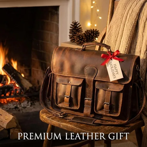 Miniatura 6 de cuero Bolso mensajero de cuero para hombre, bolsa para laptop de 14 pulgadas, bolsa cruzada para hombre, bolso cartera de cuero vintage hecho a mano
