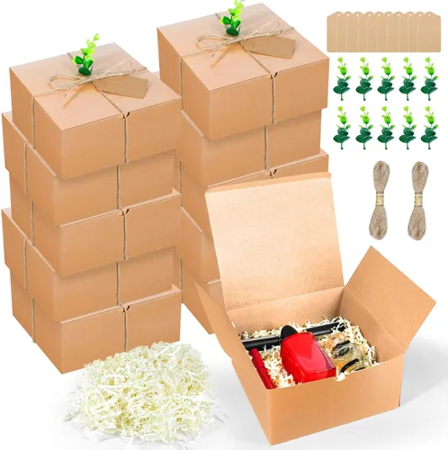 LFMKJ Juego de 10 cajas de regalo para propuestas de dama de honor, 8 x 8 x 4 pulgadas, 10 etiquetas de regalo de papel kraft, 10 tallos de hojas de
