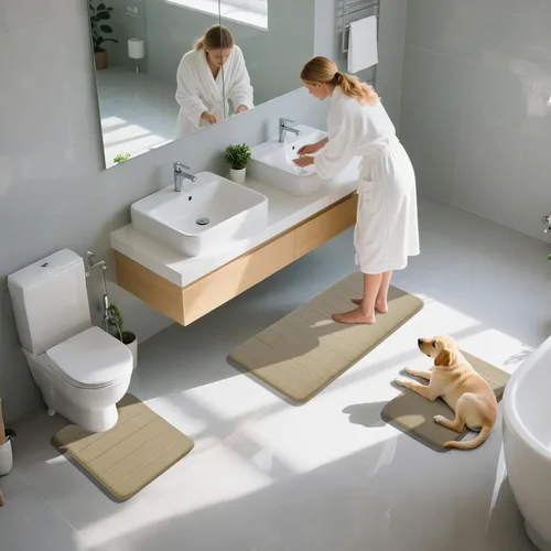 Miniatura 7 de Yimobra Juego de 3 tapetes de baño de espuma viscoelástica con alfombra de inodoro en forma de U, antideslizantes, súper suaves, absorbentes