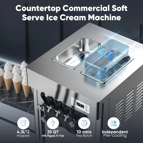 Miniatura 2 de Máquina comercial para hacer helados con certificación UL, rendimiento de 35 cuartos de galón (8.75 galones)/H, 200-250 porciones