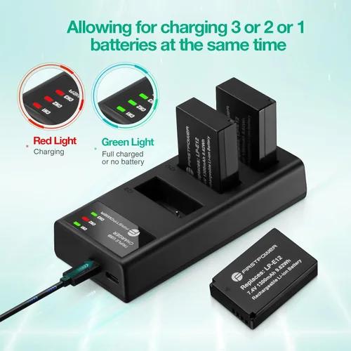 Miniatura 4 de FirstPower Paquete de 3 baterías LP-E12 y cargador de triple ranura para cámaras Canon EOS M50, M50 Mark II, M, M2, M10, M100, M200, Rebel SL1