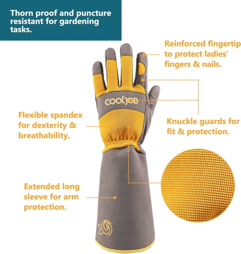 Miniatura 2 de COOLJOB Guantes de jardín para poda de rosas a prueba de espinas para mujeres, manga larga acolchados para trabajo en el patio, arbusto, mora