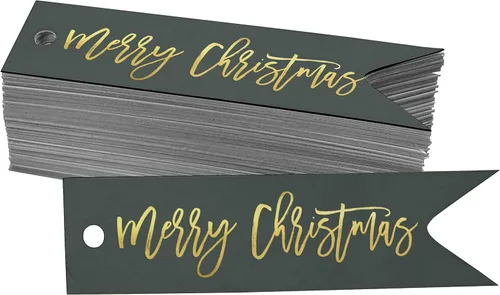 Miniatura 12 de Etiquetas de papel colgantes con texto en inglés "Merry Christmas", 50 unidades Blanco