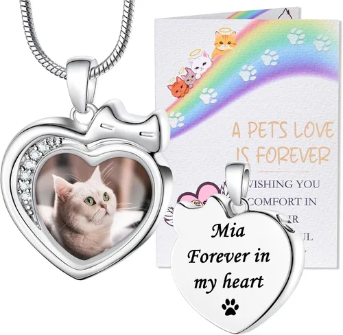 Miniatura 32 de Fanery Sue Collar personalizado para cenizas de mascotas para perros y gatos, foto y texto personalizados, regalo de condolencia, regalo de cremación