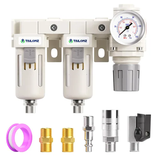 Miniatura 23 de TAILONZ PNEUMATIC Regulador de presión de filtro de aire de drenaje automático NPT de 1/4 de pulgada Combo Piggyback, filtro compresor