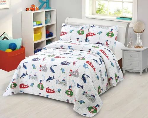 Miniatura 5 de Kids Zone Collection - Juego de colcha acolchada para niños y adolescentes, diseño de baloncesto y fútbol, azul marino y blanco, tamaño individual