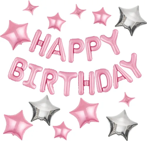 Miniatura 37 de CANREVEL Cartel de feliz cumpleaños, 13 letras de papel de aluminio de Mylar de 16 pulgadas con 12 globos de estrella, decoraciones de fiesta