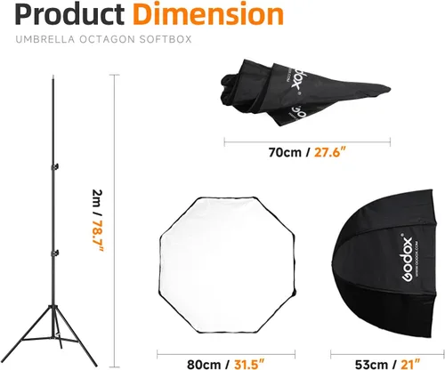 Miniatura 2 de Godox Photo Studio 80 cm 31.5 pulgadas Sombrilla octogonal portátil Softbox, soporte de trípode de 190 cm con soporte para zapata caliente