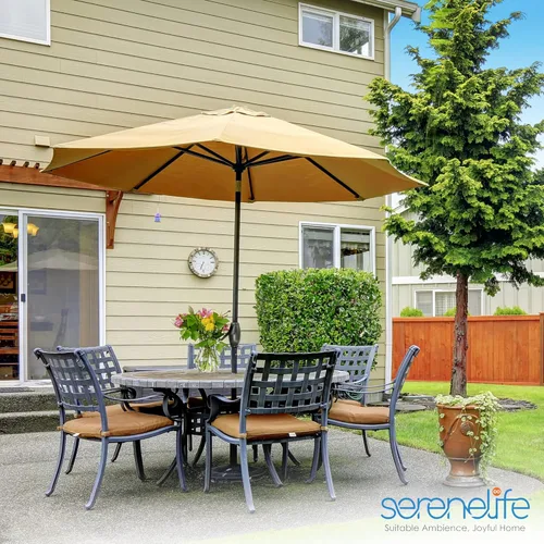Miniatura 7 de SereneLife Home - Sombrilla de mesa de patio de 10 pies, 6 varillas resistentes con botón de inclinación, manivela abierta de fácil cierre, muebles